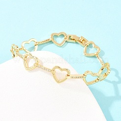 Herzförmiges Armband aus Messing mit Mikropavé-Fassung und klaren Zirkonia-Steinen für Damen&nbsp;BJEW-T025-01G