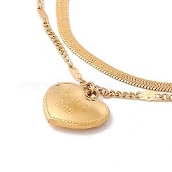 Placcatura ionica (ip) 304 acciaio inossidabile cuore con scritta love you charm cavigliera multifilo a doppio strato con catene a maglie e a serpente per donna&nbsp;AJEW-I064-05G
