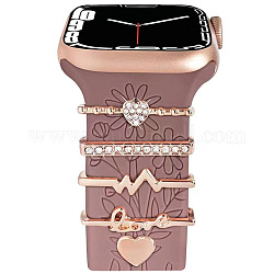 5pcs 5 Stil Rechteck Legierung Uhrenarmband Charms Set mit Kristall Strass, Uhrenarmbandnieten, dekorative Ringschlaufen, Kristall, 2x0.3 cm, 1pc / style