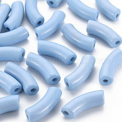 Perles acryliques opaques, tube incurvé, bleu ciel, 36x13.5x11.5mm, Trou: 4mm, environ 148 pcs/500 g