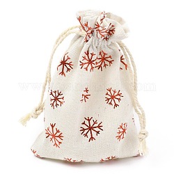 Sac en tissu en coton à thème de noël, sacs à cordonnet, pour les ornements de cadeau de collation de fête de noël, modèle de bonhomme de neige, 14x10 cm