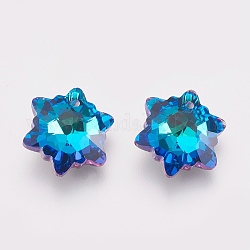 K9 pendenti di strass di vetro, imitazione di cristallo austriaco, sfaccettato, fiocco di neve, bermuda blu, 18x7mm, Foro: 1.6 mm