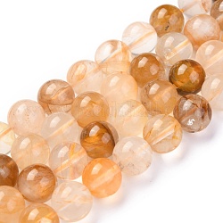 Quartz hématoïde jaune naturel/fils de perles de quartz guérisseur doré, ronde, 8mm, Trou: 1.2mm, Environ 51 pcs/chapelet, 15.04 pouce (38.2 cm)