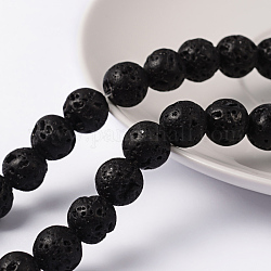 Fili di perle di roccia lavica naturale, tondo, nero, 10mm, Foro: 2 mm, circa 40pcs/filo, 16 pollice