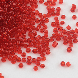 (servizio di reimballaggio disponibile) perline di semi di vetro, trasparente, tondo, rosso, 8/0, 3mm, Foro: 1 mm, su 12 g / borsa