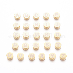 Perles en 304 acier inoxydable, plat rond et alphabet, lettre a ~ z, 10x4.5mm, Trou: 2mm