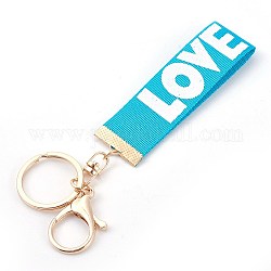 Nylon Keychain, with Alloy Lobster Claw Clasps, Iron Key Ring and Chain, Golden, Cyan, 144~153mm