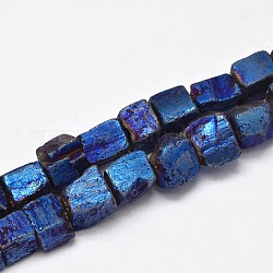 Nuggets Electroplated Natural Pyrite Beads Strands, Blue Plated, 9~11mm, Hole: 1mm, about 31~42pcs/strand, 15 inch