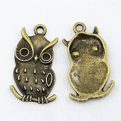 Owl Alloy Pendant Cabochon Enamel Settings, Cadmium Free & Nickel Free & Lead Free, for Halloween, Antique Bronze, 38x20x3mm, Hole: 3mm