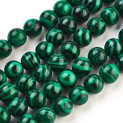 Синтетического малахита бисер нитей, окрашенные, круглые, зелёные, Размер : диаметром около 8 мм , отверстие : 1.5 мм, около 50 шт / нитка, 15.5 дюйм