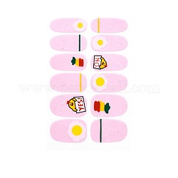 Aguacates y fresas y flores pegatinas de arte de uñas de cubierta completa, etiquetas de polvo de brillo, autoadhesivo, para decoraciones con puntas de uñas, rosa perla, 25.5x10~16.5mm, 12pcs / hoja
