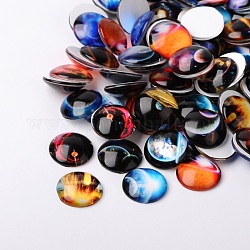 Starry Sky Printed Glass Half Round/Dome Cabochons, Mixed Color, 16x5mm