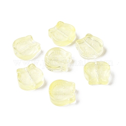 Perlas de vidrio pintado en aerosol transparente, gato, amarillo, 13.5x14x5mm, agujero: 1.2 mm