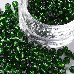 6/0 Glass Seed Beads, Silver Lined Round Hole, Round, Green, 4mm, Hole: 1.5mm, about 6639 pcs/pound