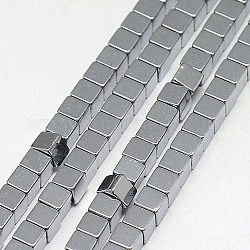 Electroplate non magnetici ematite sintetico fili di perline, cubo, grado a, platino placcato, 3x3x3mm, Foro: 1 mm, circa 127pcs/filo, 16 pollice