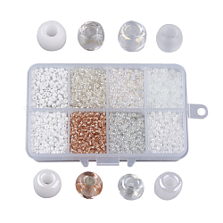 8/0 perles de rocaille en verre, mixedstyle, ronde, blanc, 3x2mm, Trou: 1mm, environ 4200 pcs / boîte, boîte d'emballage: 11x7x3cm