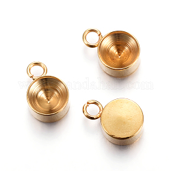201 Stainless Steel Charm Rhinestone Settings, Flat Round, Golden, Fit for 5mm rhinestone, 9x6x3mm, Hole: 1.8mm