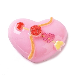 Cabochons en résine opaque saint valentin, coeur avec la flèche, perle rose, 17x23x9mm