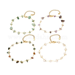 Bracelets de cheville en perles de pierres précieuses mélangées naturelles, chaînes de cheville en laiton, or, 8-5/8 pouce (22 cm)