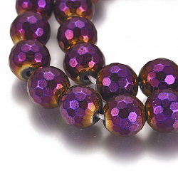 Vacuum Plating Magnetic Synthetic Hematite Beads Strands, Faceted, Round, Purple Plated, 10mm, Hole: 1.5mm, about 40pcs/strand, 15.28 inch(38.8 cm)