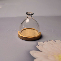 Glass Dome Cover, Decorative Display Case, Cloche Bell Jar Terrarium with Wooden Base, BurlyWood, 30mm