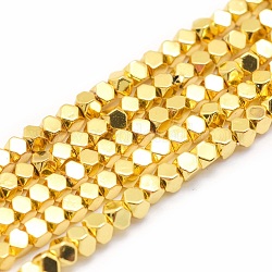 Electroplate Non-magnetic Synthetic Hematite Beads Strands, Grade AA, Long-Lasting Plated, Faceted, Cube, Golden Plated, 2x2x2mm, Hole: 0.5mm, about 198pcs/strand, 15.7 inch(40cm)
