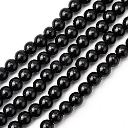 Perles de verre de qualité écologiques, nacré, ronde, noir, 6mm, Trou: 1.2~1.5mm, Environ 68 pcs/chapelet, 16'' (40.64 cm)