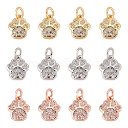 SUPERFINDINGS 12Pcs 3 Colors Brass Cubic Zirconia Charm Pendants Footprint Micro Pave Cubic Zirconia Pendants 10x8.5x2mm Dog Paw CZ Stone Charms for Jewelry Making,Inner Diameter:3.3mm