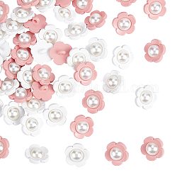 Gorgecraft 50Pcs 2 Colors 1-Hole Plstic Shank Buttons, with ABS Plastic Imitation Pearl, Flower, Mixed Color, 17x17.5x10.5mm, Hole: 2.7mm, 25pcs/color