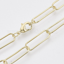 Fabrication de collier de chaîne trombone ovale ronde, avec fermoir pince de homard, or clair, 18.7 pouce (47.5 cm), lien: 20x6.5x1 mm