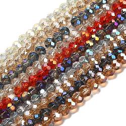 Chapelets de perles en verre électroplaqué, facettes rondelle, couleur mixte, 4x3mm, Trou: 1mm, Environ 123~127 pcs/chapelet, 16.5~16.9 pouce (42~43 cm)