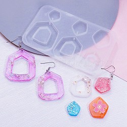 DIY Pendant Silicone Molds, Resin Casting Molds, for UV Resin, Epoxy Resin Jewelry Making, Pentagon Pattern, 69x109x5mm, Hole: 1.5mm, Inner Diameter: 17~43x15.5~37mm