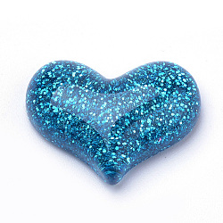 Cabochons in resina, con polvere di scintillio, cuore, dodger blu, 16.5x21.5x6~7mm