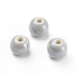 Handmade Porcelain Beads, Pearlized, Round, Dark Gray, 14mm, Hole: 2.5~4mm