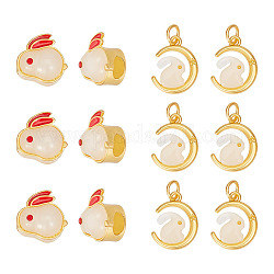 AHANDMAKER 12 Pcs Glass Rabbit Charms, 2 Style Chinese Zodiac Bunny Pendants Easter Rabbit with Moon Feng Shui Lucky Amulet Pendants for DIY Jewelry Necklace Bracelet Earring Keychain Making