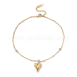 Bracelet de cheville à breloque coeur avec strass en cristal, 304 bijoux en acier inoxydable pour femme, or, 9-7/8 pouce (25 cm)