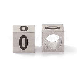 303ステンレス鋼ヨーロピアンビーズ  大穴ビーズ  番号の立方体  ステンレス鋼色  NUM。0  7x7x7mm  穴：5mm