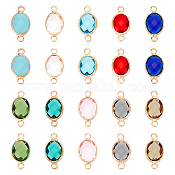 UNICRAFTALE 40Pcs 10 Colors Glass Rhinestone Links Charms Transparent K9 Glass Connector Pendants Flat Round Birthstone Charm Crystal Glass Charms with Golden Plated Brass Loops for Jewelry Making