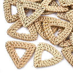 Reed caña hecha a mano / anillos de unión de ratán tejidos, Para hacer pendientes de paja y collares., triángulo, burlywood, 40~43x40~45x5mm, medida interior: 11~21x11~21 mm