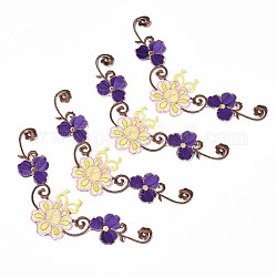 Bordado computarizado tela no tejida planchar / coser parches, con accesorios de disfraces de hilo de poliéster, adhesivo termofusible en la parte posterior, flor del ciruelo, Violeta Azul, 190x75x1.5mm