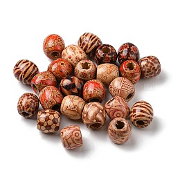 100 Stück bedruckte, gefärbte Holzperlen, Großloch perlen, Fass, Mischfarbe, 17.5~18x17 mm, Bohrung: 6.5~7 mm, 100 Stück / Beutel