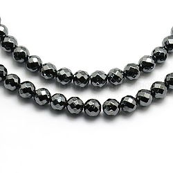 Non-magnetic Synthetic Hematite Round Beads Strands, Faceted, 4mm, Hole: 1mm, about 94pcs/strand, 15.7 inch