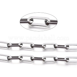 304 acero inoxidable cadenas de clips, Plano Oval, cadenas portacables alargadas estiradas, sin soldar, color acero inoxidable, 6.5mm, Enlaces: 16x6.5x1 mm