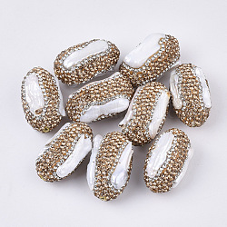 Polymer Ton Strass Perlen, mit natürlicher Süßwasser-Zuchtperle, Kolumne, Light Colorado Topaz, 29~30x16.5~19x17~18 mm, Bohrung: 1.6 mm