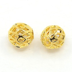 Golden Tone Hollow Filigree Brass  Round Beads, Vacuum Plating, Golden, 4mm, Hole: 1mm