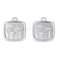 Rack Plating Alloy Pendant, Cadmium Free & Lead Free, Square with Flower, Platinum, 19x15x2mm, Hole: 1.8mm