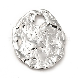 304 Stainless Steel Pendants, Textured, Oval, Stainless Steel Color, 35x30x2mm, Hole: 7mm