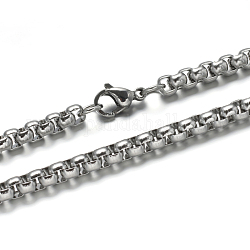 304 Stainless Steel Box Chains Necklaces, with Lobster Claw Clasps, Stainless Steel Color, 23.6 inch(60cm), 5mm