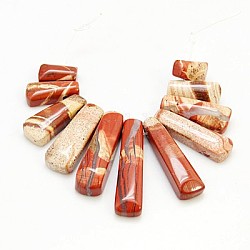 Natürliche rote Jaspis Perlen Stränge, Rechteck, 15~40x9~10x6~7 mm; 11 Stück / Strang, 3.5 Zoll