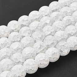 Perle di vetro smerigliato crackle fili, cristallo imitazione, tondo, cristallo sintetico, bianco, circa10 mm di diametro, Foro: 1 mm, circa 39pcs/filo